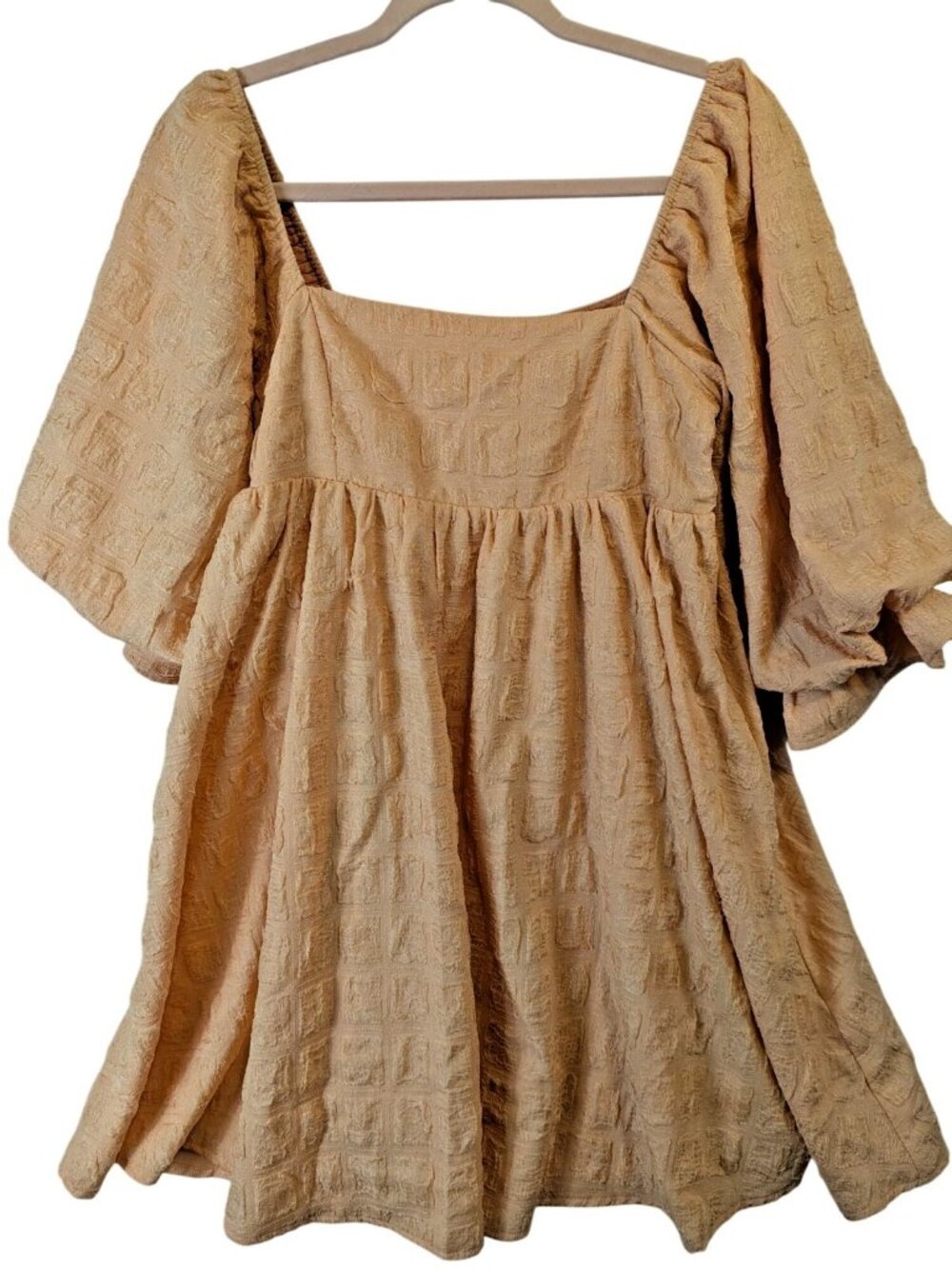 Hudson Gray Dress Small Peach Textured Boho Babydoll Cottagecore Puff Sleeve
